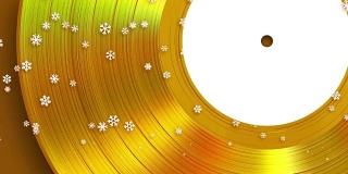 4 k。飘落的雪花在黄金乙烯基的背景。