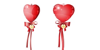 悬挂红色心形气球与丝带，10秒环与阿尔法哑光。