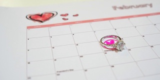 日历上情人节的结婚戒指