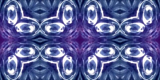 蓝紫色可循环的抽象粒子背景具有景深，闪烁的灯光和数字元素。波浪粒子形成线形，线形形成万花筒图案的曲面。4