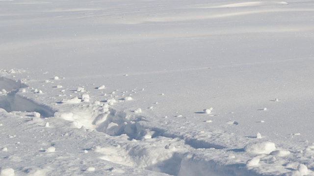 4K超高清视频的人雪鞋在新粉雪