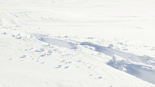 4K超高清视频的人雪鞋在新粉雪