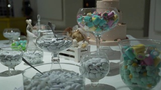 糖果棒婚礼，糖果自助餐，巧克力喷泉，蛋糕视频素材模板下载