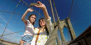NYC-Travelers。快乐的游客在纽约自拍。