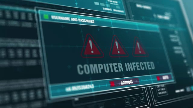 计算机屏幕输入登录和密码显示计算机感染警报系统安全警告。