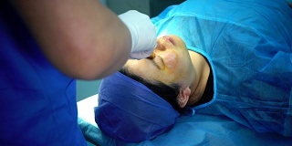 4K:外科医生在现代手术室为病人准备手术。