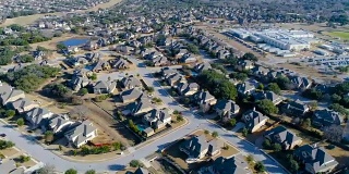 弯曲的现代社区布局上方的郊区住宅和数以千计的房屋无人机俯瞰郊区