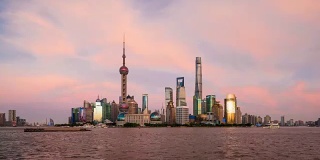 时间流逝:夕阳下的4K上海天际线。