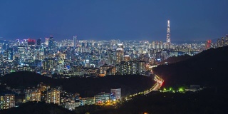韩国首尔市和乐天大厦。时间流逝4 k