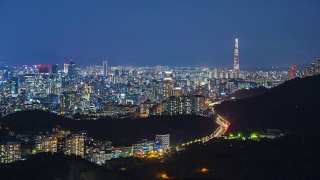 韩国首尔市和乐天大厦。时间流逝4 k视频素材模板下载