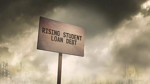不祥的生锈标志反对后启示录城市背景-上升的学生贷款债务排版