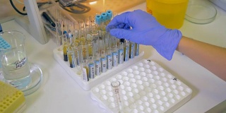 科学家在实验室烧瓶中分析病毒。
