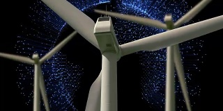 旋转的风力涡轮机与计算机动画背景