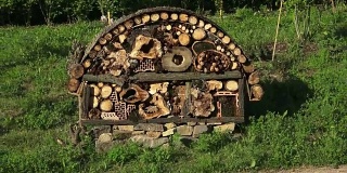 由天然材料制成的蜜蜂和昆虫屋。