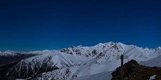 都灵的城市灯光，从白雪覆盖的阿尔卑斯山全景夜景与晴朗的天空月光。意大利。