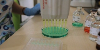 实验室的试管里有五颜六色的液体