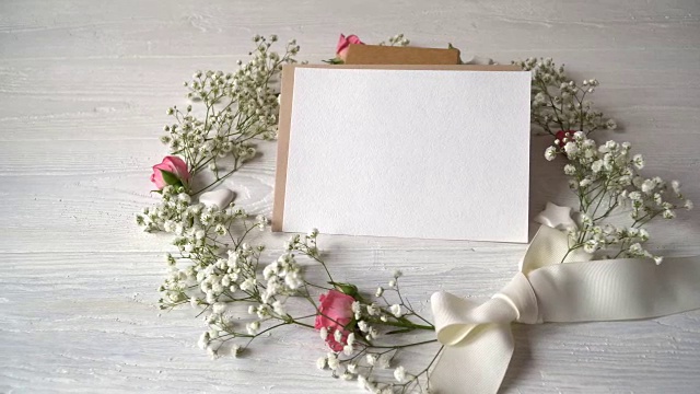 信与花环的情人节贺卡在乡村风格与地方为您的文字，平躺，俯视图