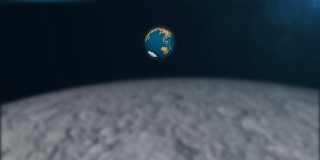 摘要3d渲染背景与地球的旋转和耀斑。从月球上看