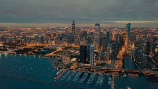日落时分的芝加哥天际视频素材模板下载