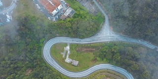 鸟瞰图公路旅行或蜿蜒的道路在森林卡梅伦高地，布林昌，马来西亚