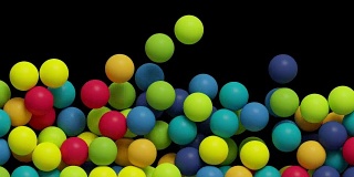 3d渲染，下落彩色球，儿童玩具，塑料球，操场，抽象背景，4K阿尔法哑光