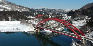 红桥冬季景观，三岛，日本福岛