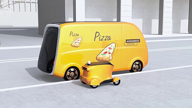 披萨盒从自动驾驶送餐车转移到移动无人机