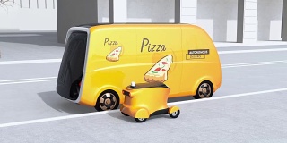 披萨盒从自动驾驶送餐车转移到移动无人机