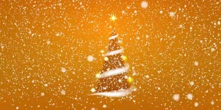 圣诞树，暴风雪，星星，雪花，金色的背景为新年项目。