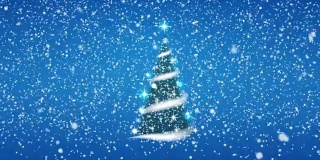 圣诞树，暴风雪，星星，雪花，蓝色背景为新年项目。