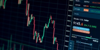 比特币在线股市下行趋势图——投资、电子商务、金融概念