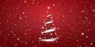 圣诞树，暴风雪，星星，雪花，红色背景为新年项目。