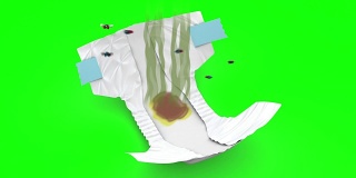 臭烘烘的尿布，3D动画卡通风格。绿屏,loopable。