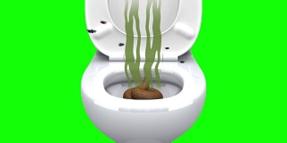 厕所里的便便，3D动画，绿色屏幕，可循环使用。