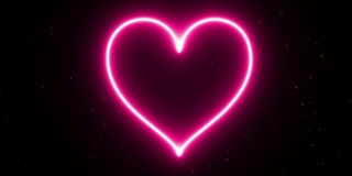 4K动画外观粉红色的心能量形状火焰或燃烧在黑暗的背景和火火花。运动图形和动画背景。