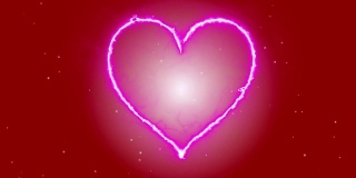 4K动画外观粉红色心能量形状火焰或燃烧在暗红色的背景和火火花。运动图形和动画背景。