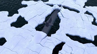 潜艇在北极冰层中浮出水面视频素材模板下载