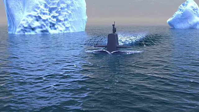 在北冰洋表面航行的潜水艇