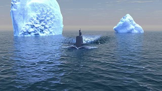 在北冰洋表面航行的潜水艇视频素材模板下载