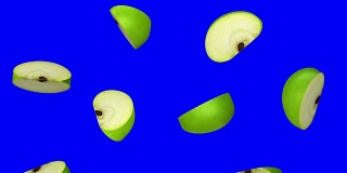 绿苹果落在蓝屏幕上，无缝循环，CG