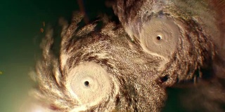 从太空放大到两个飓风，CG动画。