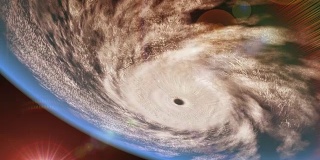 飓风在海洋上，倒置视图，3D动画