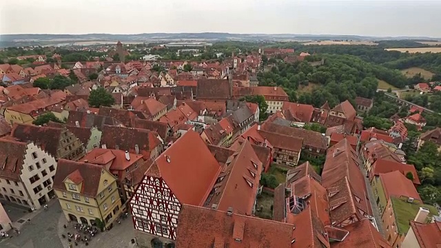 Film Tilt: aerial Pedestrian crowded Rothenburg ob der Tauber Bavaria, Germany