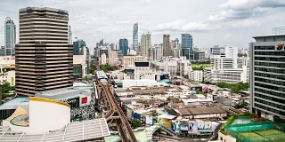 延时空中曼谷市区天际线与轻轨地铁