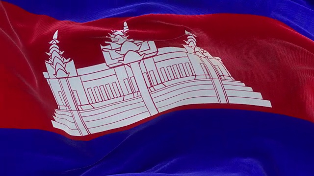 全屏柬埔寨国旗缓缓飘扬