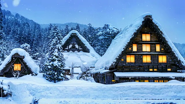白川吾村冬季降雪，联合国教科文组织世界遗产，日本。