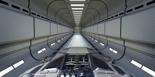 宇宙飞船在海王星的背景下飞出隧道