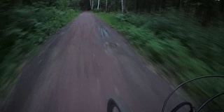 在森林里骑山地自行车