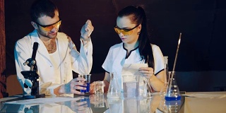 科学家们正在化学实验室里进行测量pH值的实验。