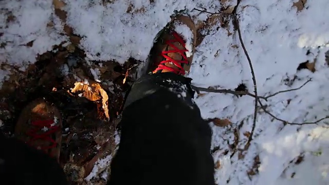 踏在山上的雪里